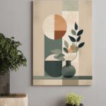 Minimal Geometrik Yaprak Tasarım Modern Salon Duvar Tablosu