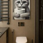 Tuvalet Kağıdı ve Minnoş Kedi Dekoratif Banyo Tablosu