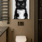 Kara Kedi ve Tuvalet Kağıdı Dekoratif Banyo Tablosu