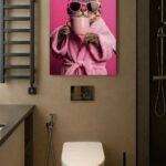 Kahve Fincanı ve Kedi Dekoratif Banyo Tablosu